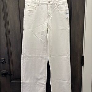 PACSUN Casey Low Rise Baggy White Jeans - Leopard LA and Heart Patch